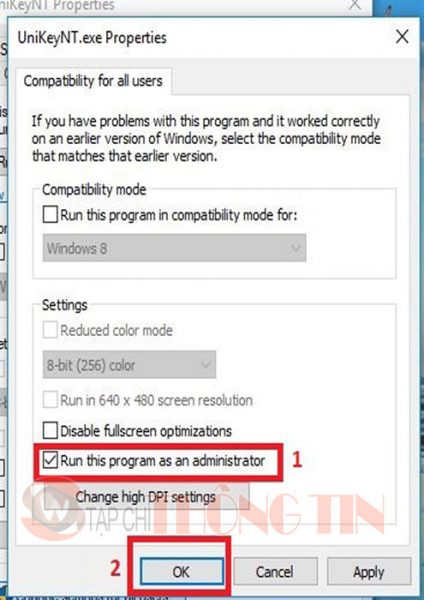 Unikey không khởi động cùng window 10 khi chạy quyền admin – Bước 4