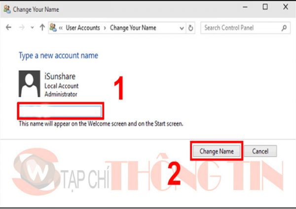 Cách đổi tên User trong win 10 bằng Control Panel - Bước 3