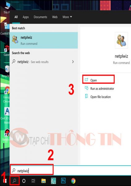 Cách đổi tên User trong win 10 bằng Netplwiz - Bước 1