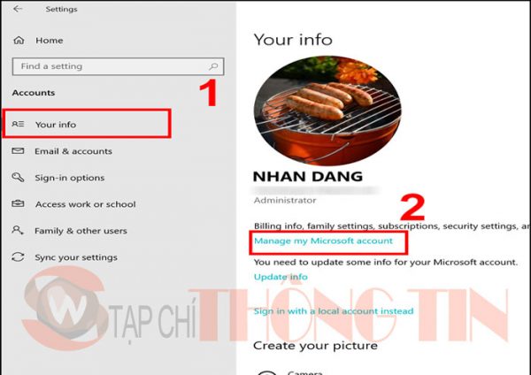 Cách đổi tên User trong win 10 bằng tài khoản Microsoft - Bước 2