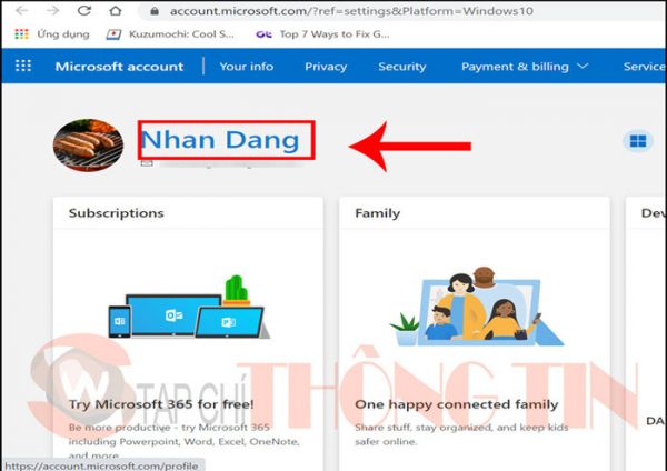 Cách đổi tên User trong win 10 bằng tài khoản Microsoft - Bước 3