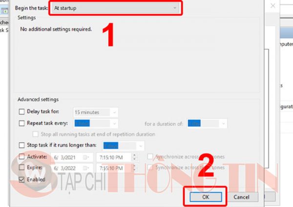 Unikey không khởi động cùng window 10 bằng Task Scheduler – Bước 3,3