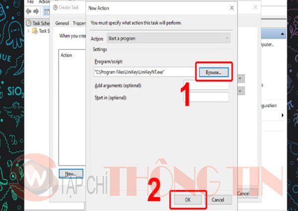 Unikey không khởi động cùng window 10 bằng Task Scheduler – Bước 4,2